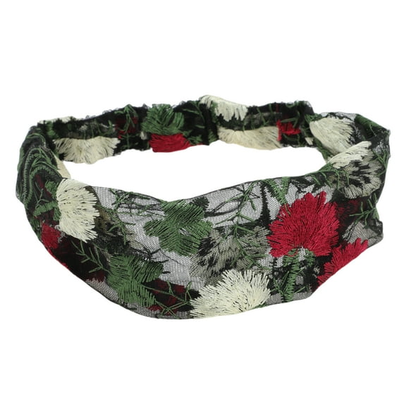 Unique Bargains 1 Pc Headband Floral Embroidery Lace Wide Hairband for Women Red, Green