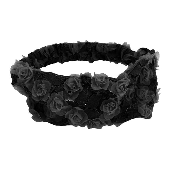 Unique Bargains 1 Pc Headband Floral Lace Wide Design Hairband for Women Black