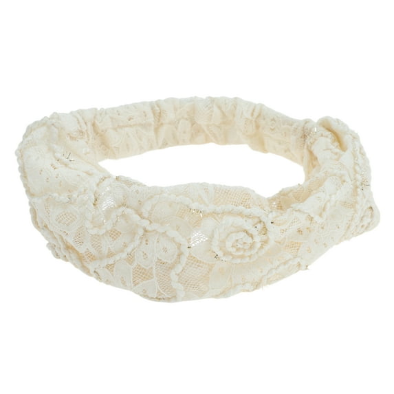 Unique Bargains 1 Pc Headband Floral Thin Lace Wide Hairband for Women Beige