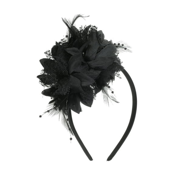Unique Bargains 1 Pc Headband Flower Feathers Hair Accessories for Women Black