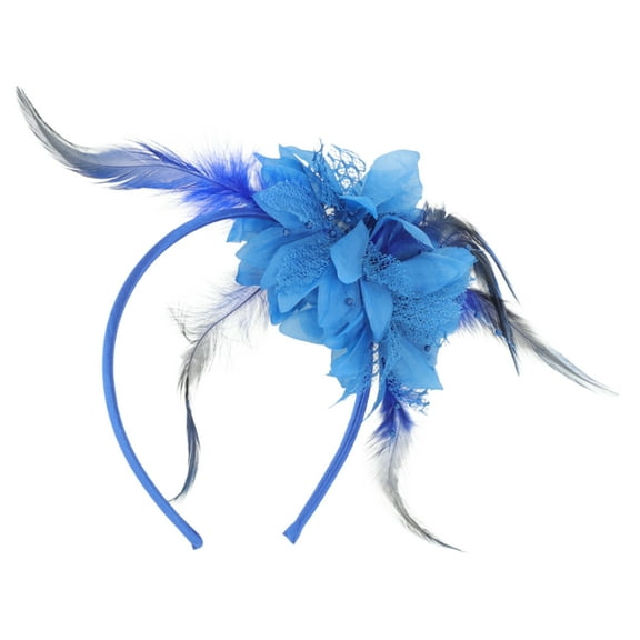 Unique Bargains 1 Pc Headband Flower Feathers Hair Accessories for Women Blue