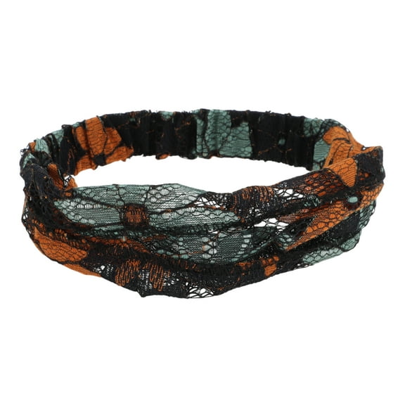 Unique Bargains 1 Pc Headband Flower Lace Wide Hairband for Women Green, Orange