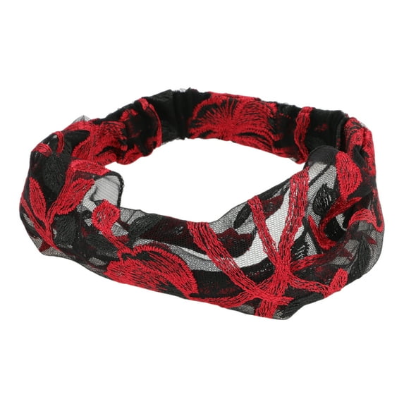 Unique Bargains 1 Pc Headband Flowers Lace Wide Hairband for Women Red