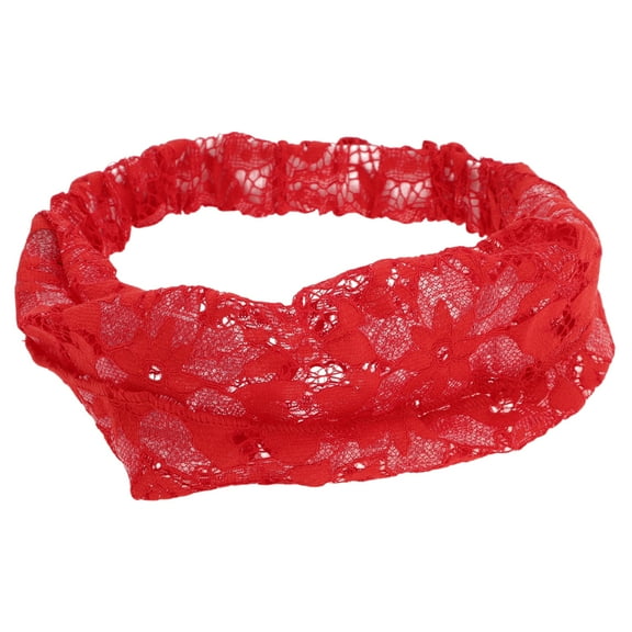 Unique Bargains 1 Pc Headband Flowers Thin Lace Wide Hairband for Women Red