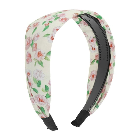 Unique Bargains 1 Pc Headband Fresh Full Pink Flowers Wide Hair Accessories White