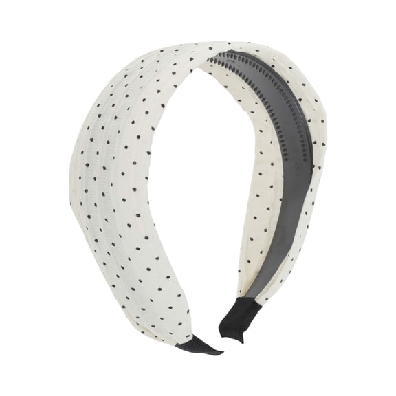 Unique Bargains 1 Pc Headband Fresh Polka Dot Wide Hair Accessories Beige