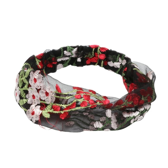Unique Bargains 1 Pc Headband Grape Flowers Wide Lace Hairband for Women Coffee Color Black