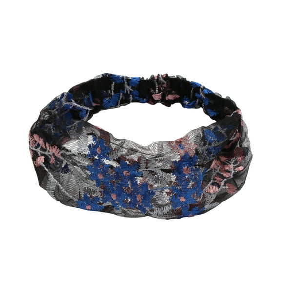 Unique Bargains 1 Pc Headband Grape Flowers Wide Lace Hairband for Women Dark Blue