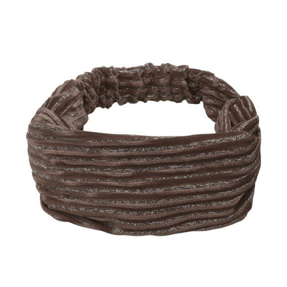 Unique Bargains 1 Pc Headband Horizontal Stripes Wide Fabric Hairband for Women Coffee Color