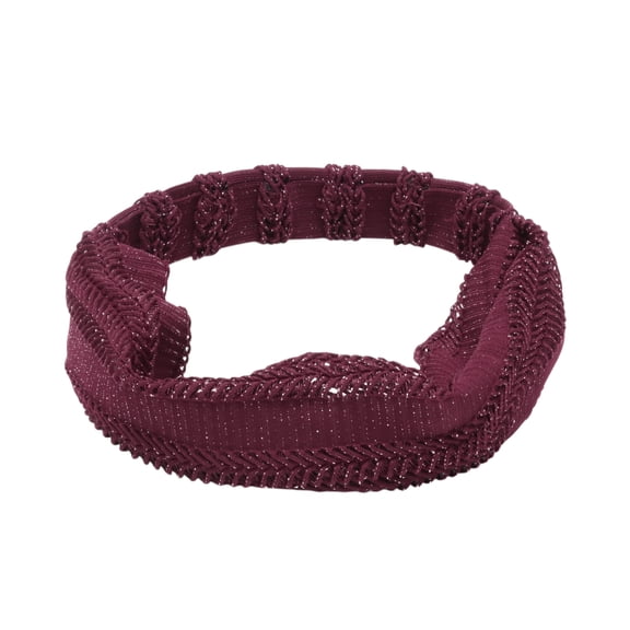 Unique Bargains 1 Pc Headband Knitted Hollow Wide Hairband for Women Wine Red