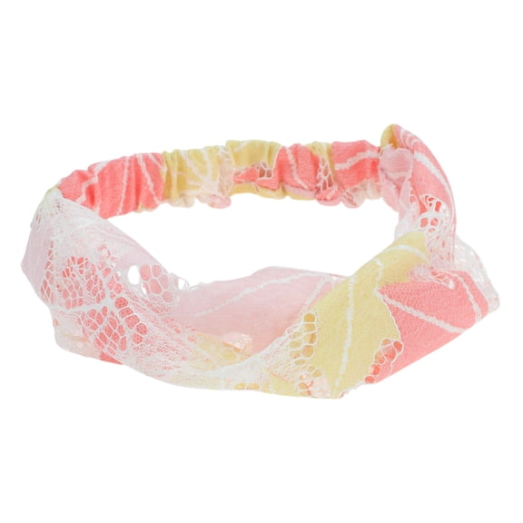 Unique Bargains 1 Pc Headband Maple Leaf Lace Wide Hairband for Women Pink, Yellow, Apricot