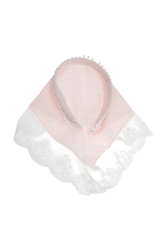 1 Pc Headband Plaid Lace Triangle Hair Accessories for Women Light Pink