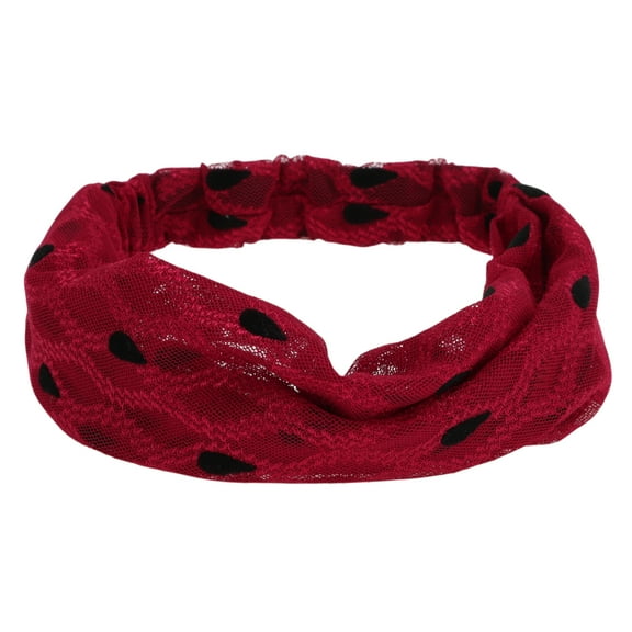 Unique Bargains 1 Pc Headband Polka Dot Lace Wide Hairband for Women Wine Red