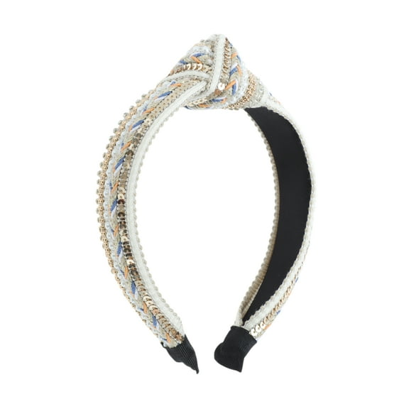 Unique Bargains 1 Pc Headband Rhinestone Sequins Hair Accessories for Women Beige