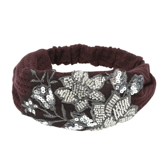 Unique Bargains 1 Pc Headband Rose Wide Hairband for Women Dark Red Silver Tone