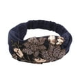 thumbnail image 1 of Unique Bargains 1 Pc Headband Rose Wide Hairband for Women Navy Blue Gold Tone, 1 of 5