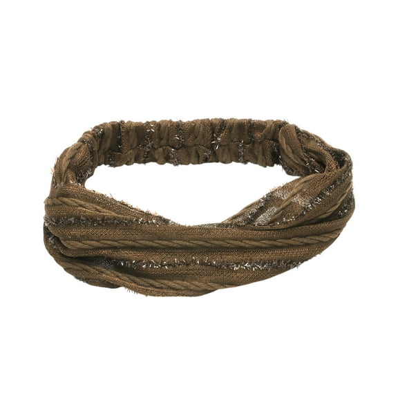 Unique Bargains 1 Pc Headband Stripes Wide Lace Hairband for Women Khaki Brown