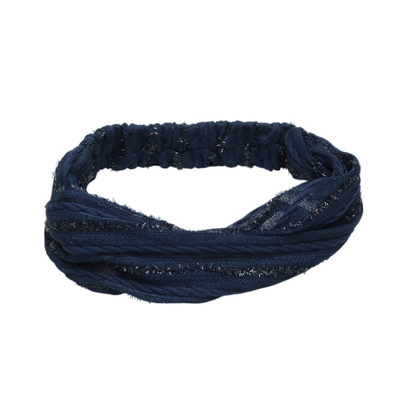Unique Bargains 1 Pc Headband Stripes Wide Lace Hairband for Women Navy Blue