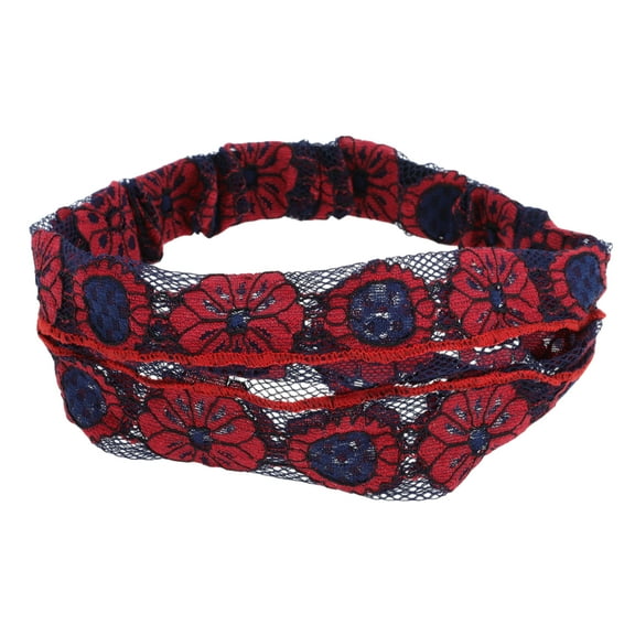 Unique Bargains 1 Pc Headband Sunflower Thin Lace Wide Hairband for Women Wine Red