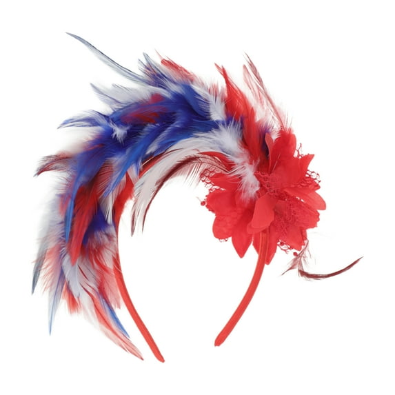 Unique Bargains 1 Pc Headband Three Colors Feathers Hair Accessories for Women Red White
