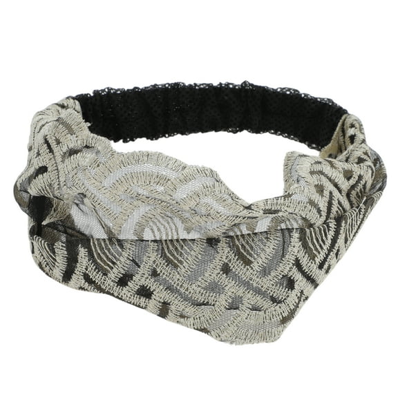 Unique Bargains 1 Pc Headband Wave Embroidery Lace Wide Hairband for Women Black Beige