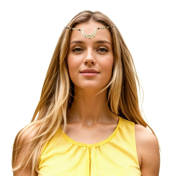 Unique Bargains 1 Pc Headpiece Bohemia Moon Head Chain Bronze Tone
