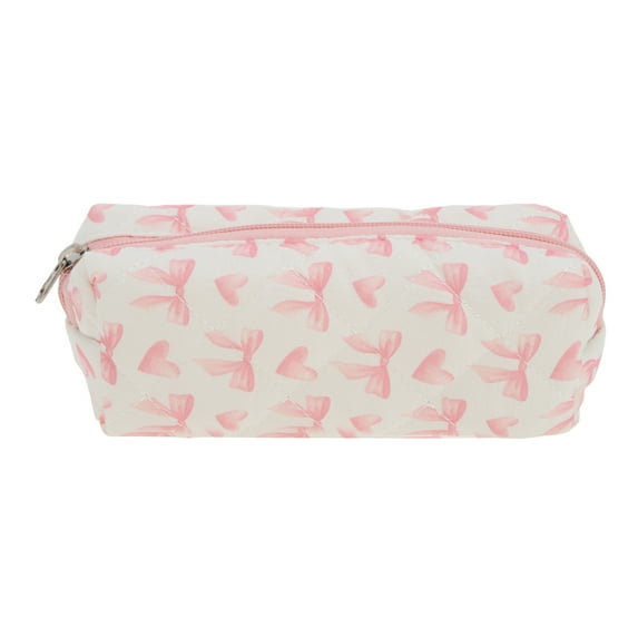 Unique Bargains 1 Pc Heart Bow Print Style Drawstring Makeup Bag for Vacation Pink Polyester