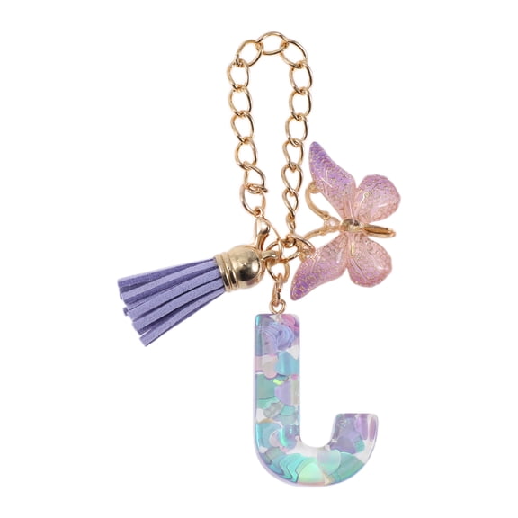Unique Bargains 1 Pc Heart Sequin Letter J Butterfly Tassel Water Cup Pendant Purple Metal Resin