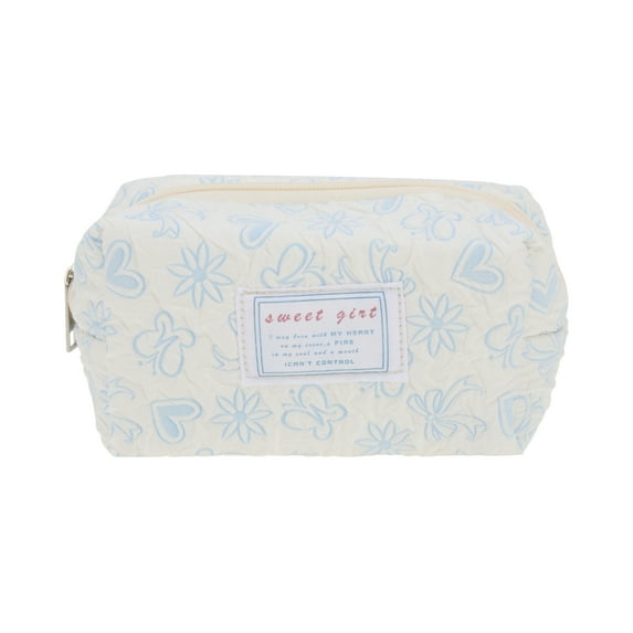 Unique Bargains 1 Pc Heart Style Drawstring Makeup Bag for Vacation Blue Polyester