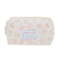 Unique Bargains 1 Pc Heart Style Drawstring Makeup Bag for Vacation Pink Polyester