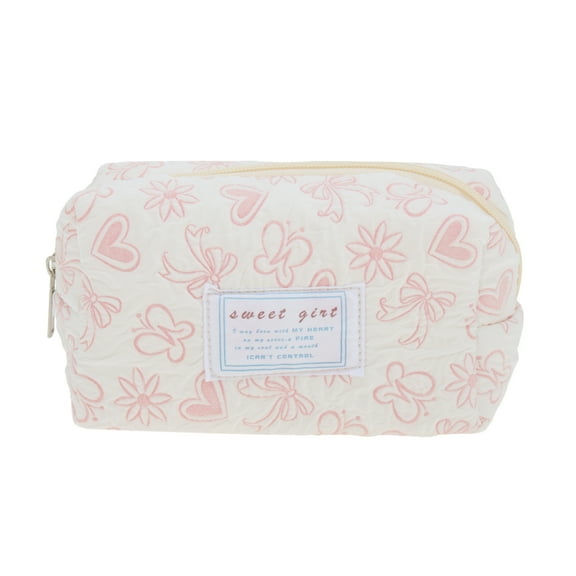 Unique Bargains 1 Pc Heart Style Drawstring Makeup Bag for Vacation Pink Polyester