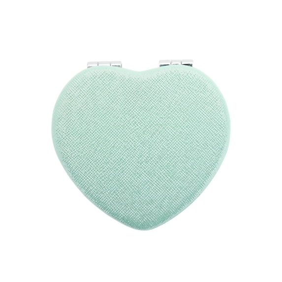 Unique Bargains 1 Pc Heart-shape Makeup Mirror for Travel Vacation Green PU ABS Glass