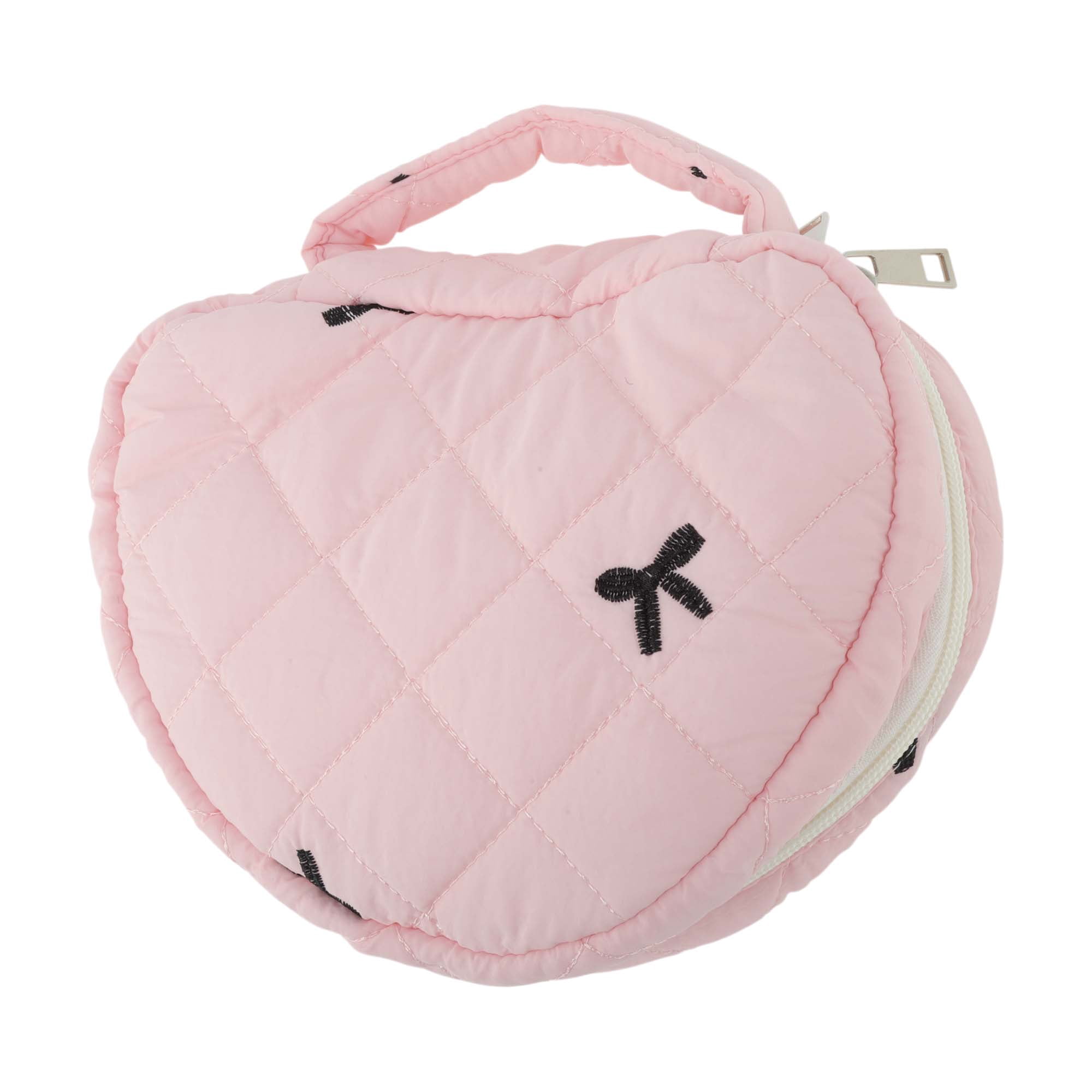 Unique Bargains 1 Pc Heart-shaped Embroidered Bow Makeup Bag Pink