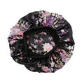 thumbnail image 1 of Unique Bargains 1 Pc High Elasticity Print Shower Cap for Bathroom Black Purple Satin Fabric Stretch Fabric, 1 of 6