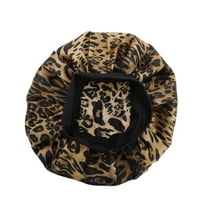 Unique Bargains 1 Pc High Elasticity Print Shower Cap for Bathroom Brown Satin Fabric Stretch Fabric