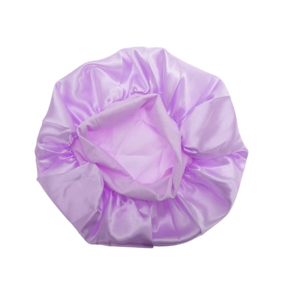Unique Bargains 1 Pc High Elasticity Shower Cap for Bathroom Purple Satin Fabric