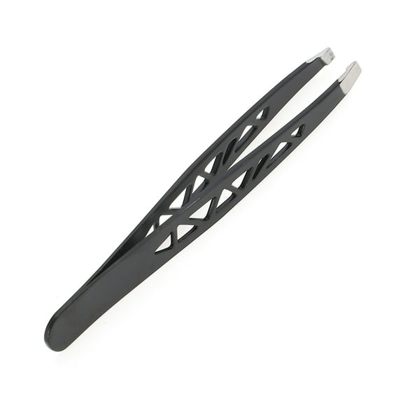 Unique Bargains 1 Pc Hollow Style Eyebrow Tweezer for Bathroom Travel Hotel Black Stainless Steel