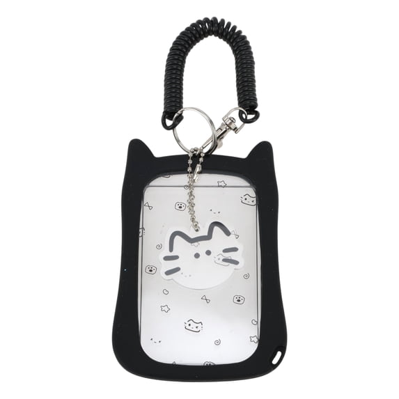 Unique Bargains 1 Pc ID Badge Holder Cat Keychain Card Holder Black