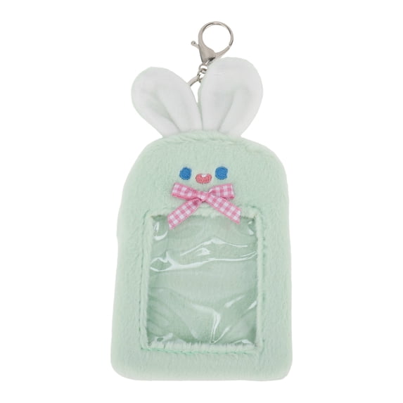 Unique Bargains 1 Pc ID Badge Holder Plush Keychain Card Holder Green