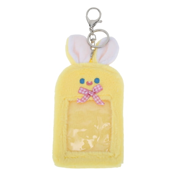 Unique Bargains 1 Pc ID Badge Holder Plush Keychain Card Holder Yellow
