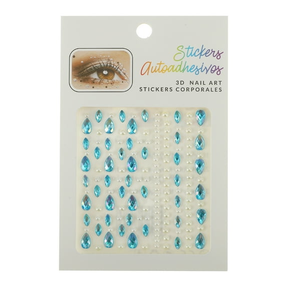 Unique Bargains 1 Pc Irregular Face Rhinestone Stickers for Concert Blue