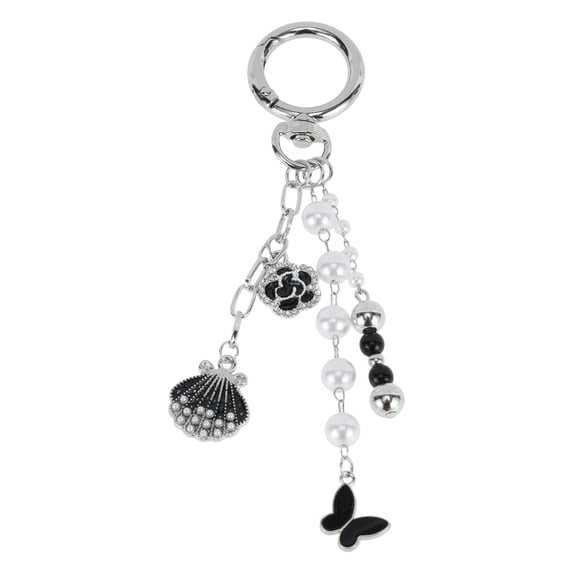 Unique Bargains 1 Pc Keychain Bag Charm Flower Butterfly Seashell Bag Accessories Black