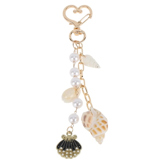 Unique Bargains 1 Pc Keychain Bag Charm Seashell Conch Bag Accessories Black White