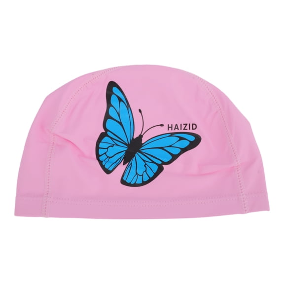 Unique Bargains 1 Pc Knitted PU Elastic Butterfly Pattern Swim Cap Pink