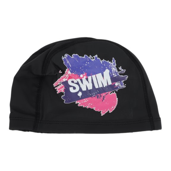 Unique Bargains 1 Pc Knitted PU Elastic Letter Swimming Cap Black