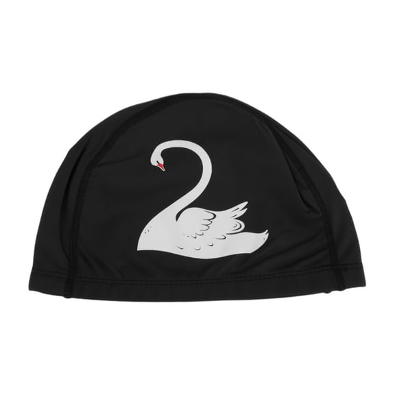 Unique Bargains 1 Pc Knitted PU Elastic Swans Pattern Swim Cap Black White
