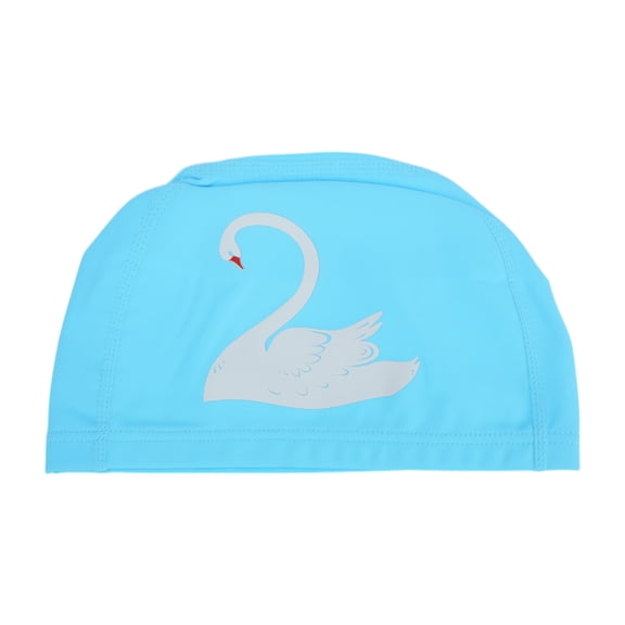 Unique Bargains 1 Pc Knitted PU Elastic Swans Pattern Swim Cap Sky Blue White