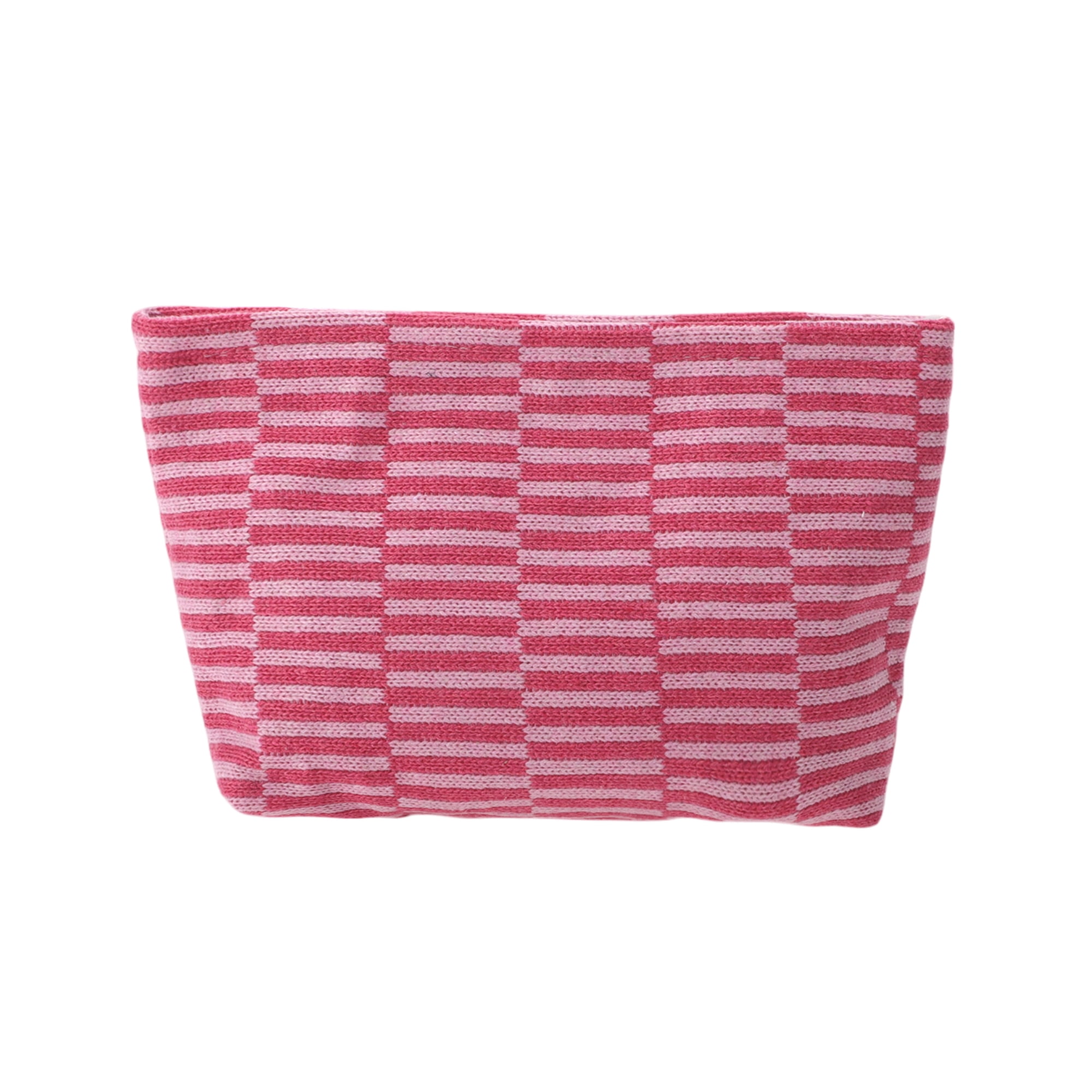 Unique Bargains 1 Pc Knitted Stripes Makeup Bag for Everyday Use Rose Red, Pink