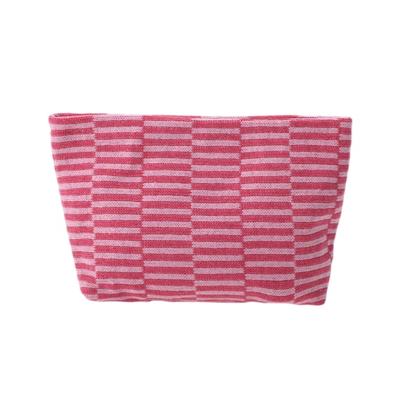Unique Bargains 1 Pc Knitted Stripes Makeup Bag for Everyday Use Rose Red, Pink