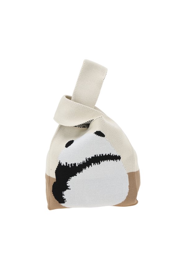1 Pc Knitted Wrist Bag Animals Pattern Gift Bag Coffee Color
